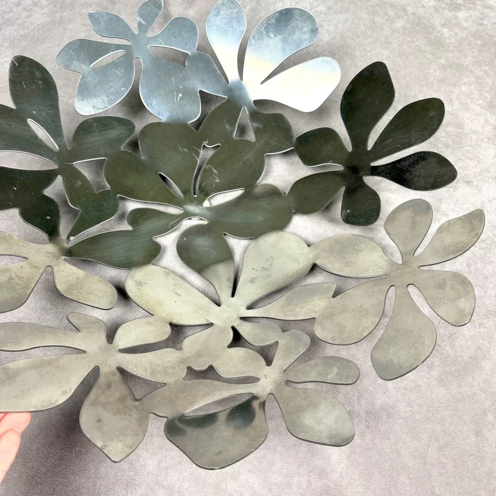 Ikea Stockholm Monika Mulder Bowl Centerpiece Stainless Steel Floral Leaf 17